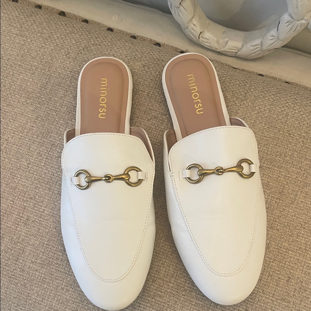 White Women's Mules with Gold Accent